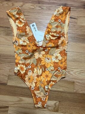 Zara Orange Floral One-Piece Swimsuit